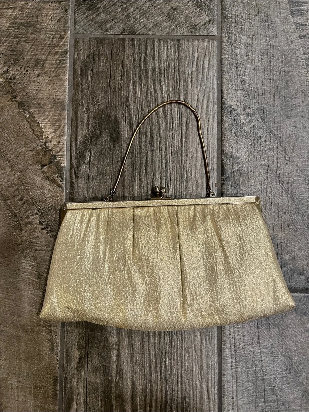 Vintage Gold Metallic Evening Clutch Bag 10”x5.5”x 5”.